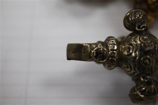 A George III silver childs whistle with coral teether & 3 others.